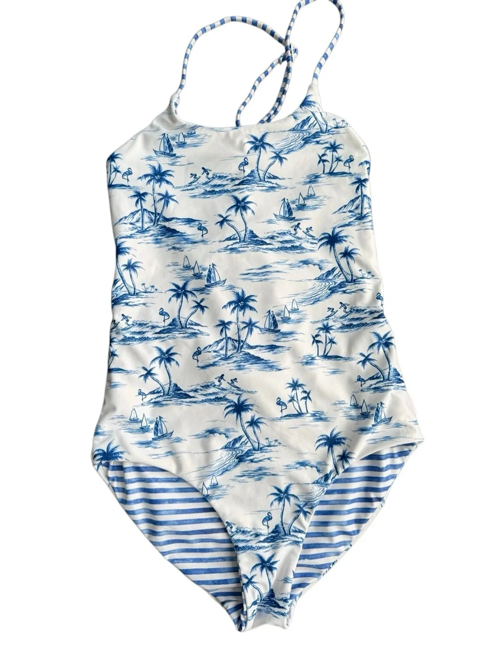 Seafolly Girls' Reversible High Neck Tank One Piece Swimsuit Tropical Vibes Blue